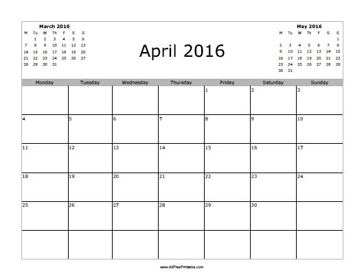 april 2016 monthly calendar printable april 2016 monthly calendar