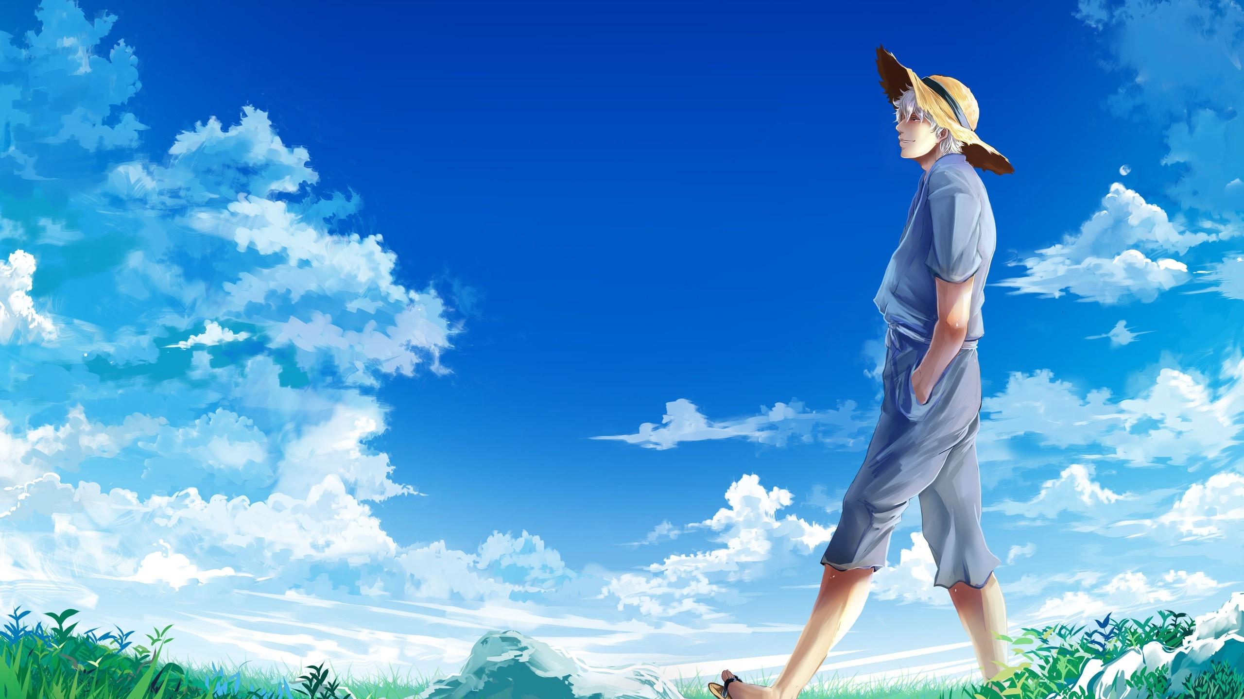 1001106 sunlight anime sky blue wind fan art Gintama