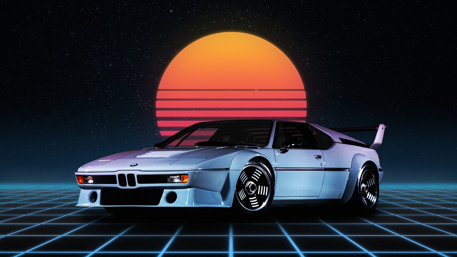 Silver Bmw Coupe M1 Retro Style Synthwave German Cars HD