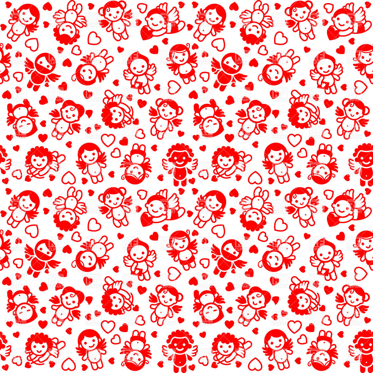 Red Seamless Background With Cute Cupids And Angels Vector