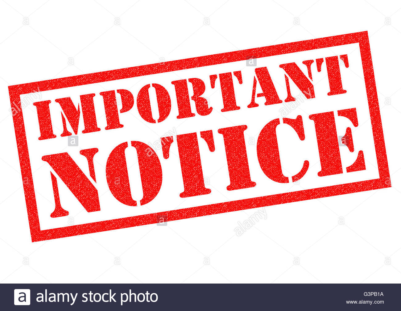 Important Notice Red Rubber Stamp Over A White Background Stock