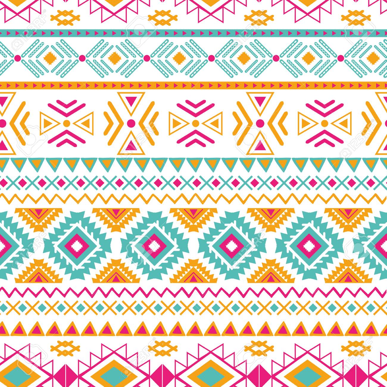Vector Tribal Ethnic Seamless Pattern In Bright Pink Orange Colors