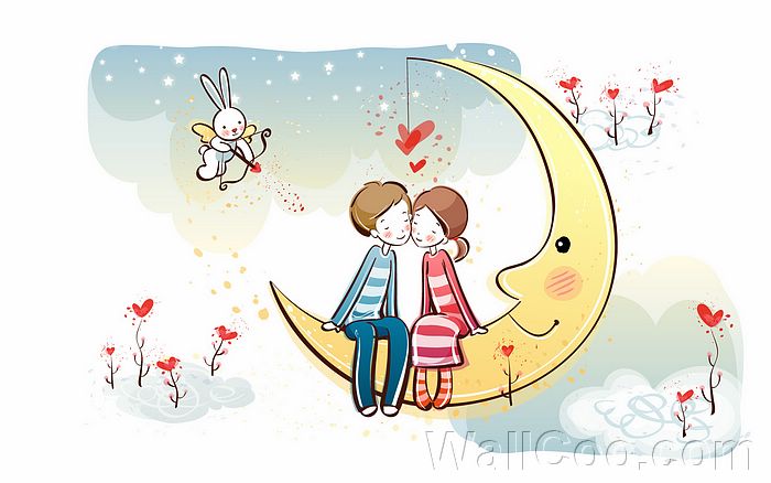 Valentine Cute Couple Illustrations Sweet On Moon