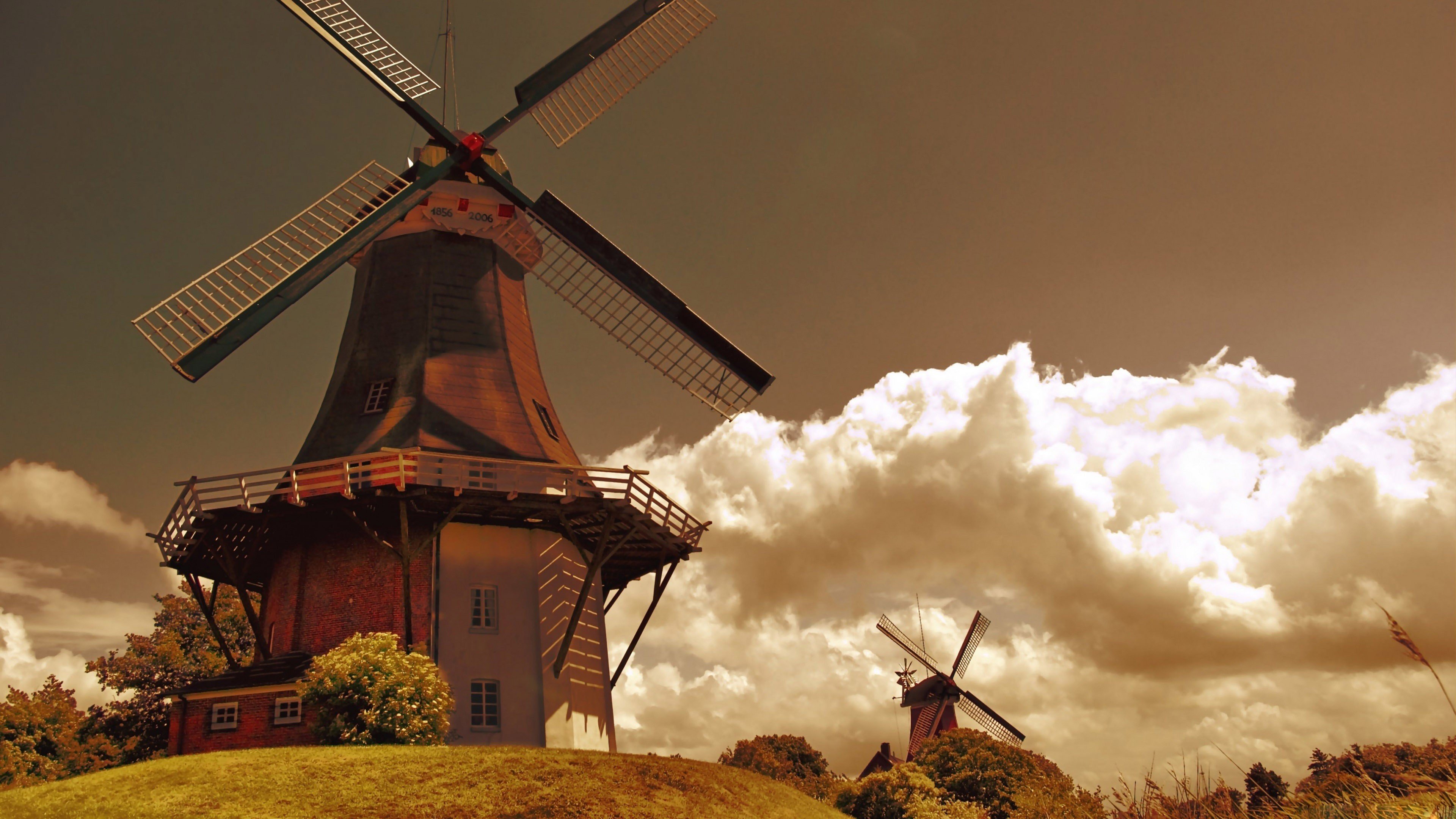 Clouds Mill Holland Windmills The Herlands Wallpaper Background