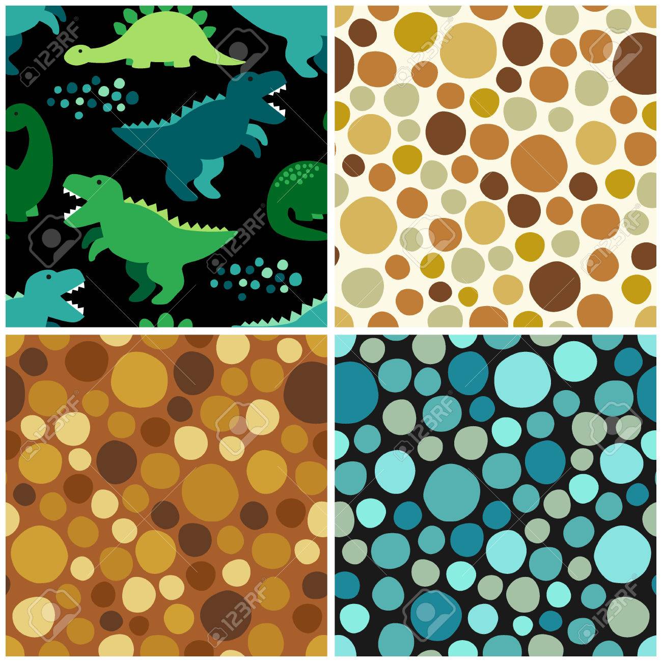 Cute Set Of Childish Seamless Patterns With Dinosaurs Ideal For