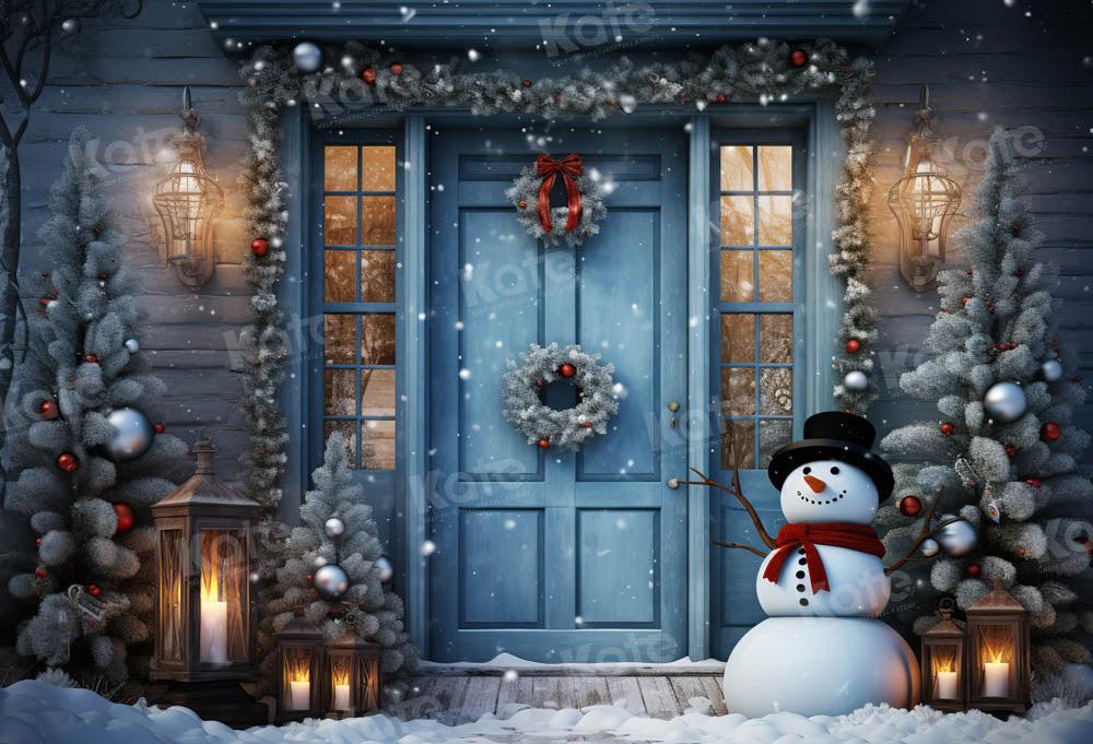 Kate Winter Snowy Blue Door Snowman Backdrop Designed By Chain Photogr