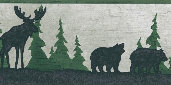 Moose Bear Pine Tree Silhouettes Wallpaper Border Outdoor Decor