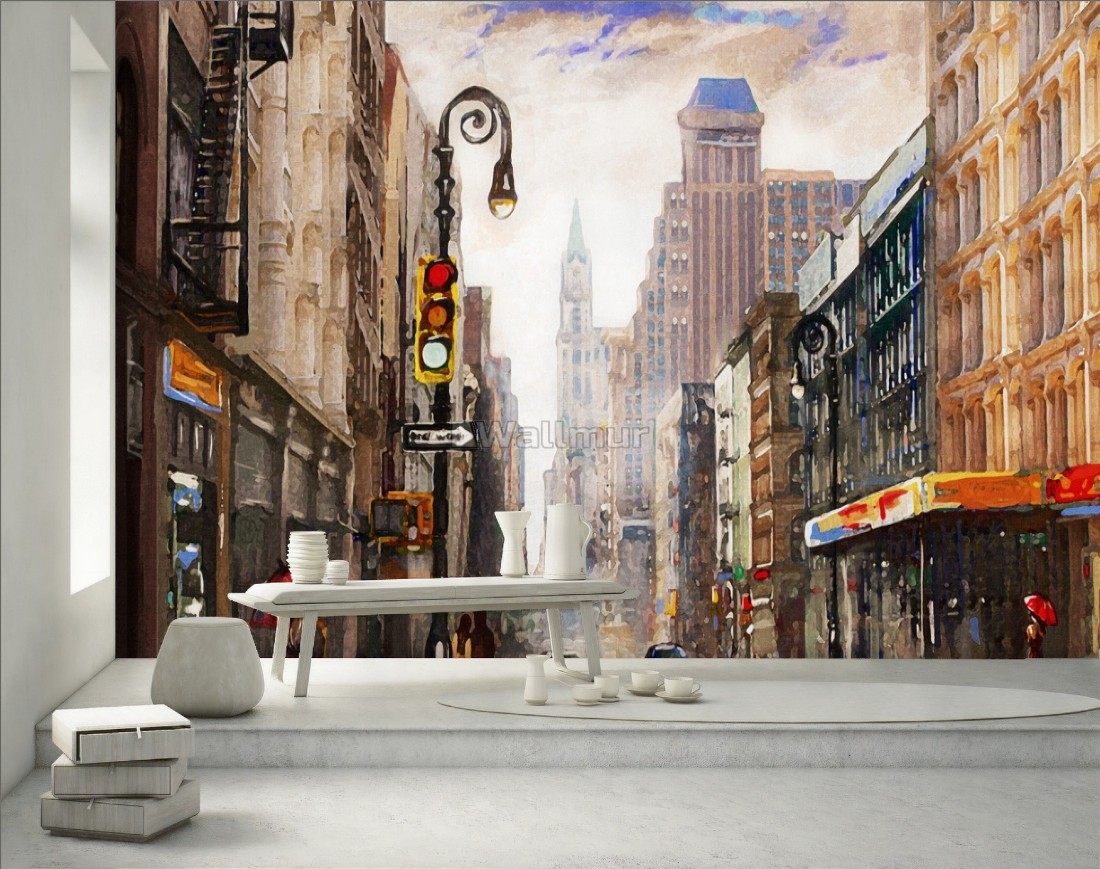 Oil Paintinging Style Street Of New York City Landscape