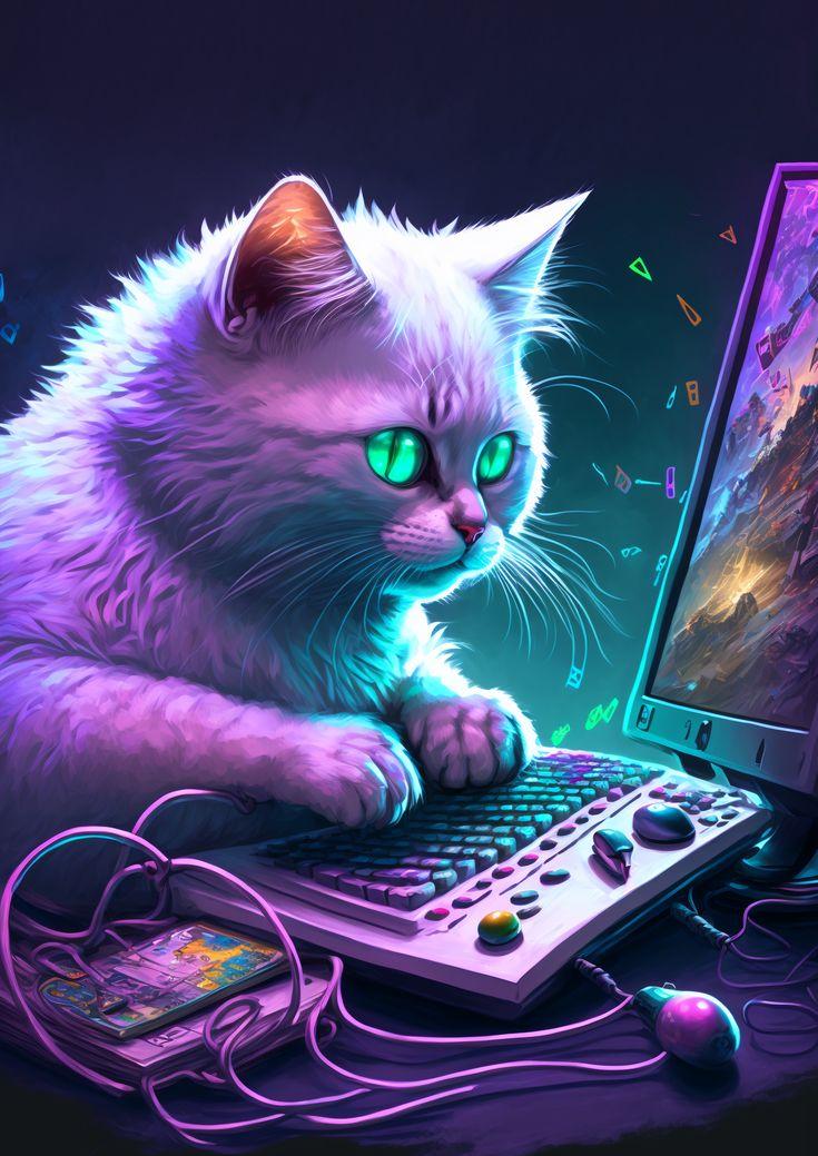 Gaming Decor Gamer Cat Art Print Lover Gifts In