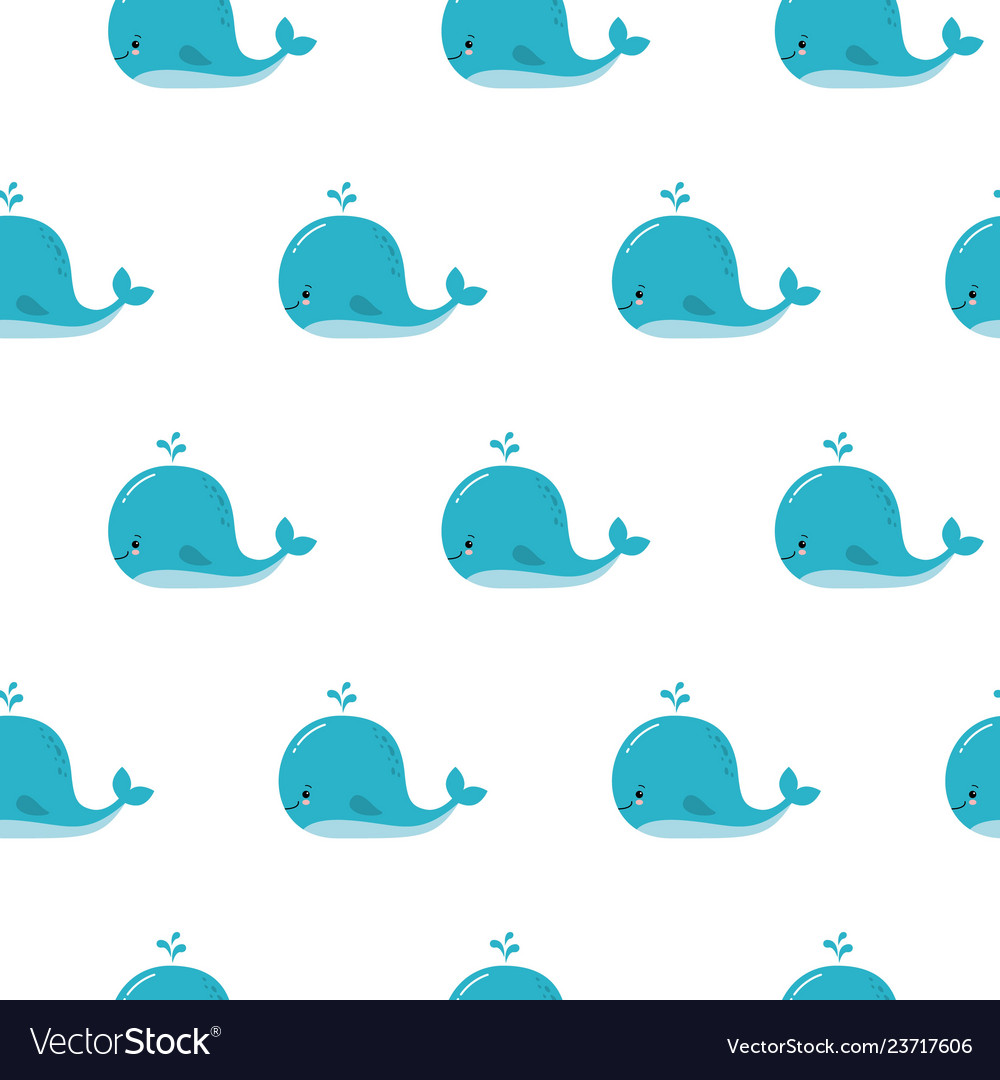 Cute Background With Cartoon Blue Whales Kawaii Vector Image
