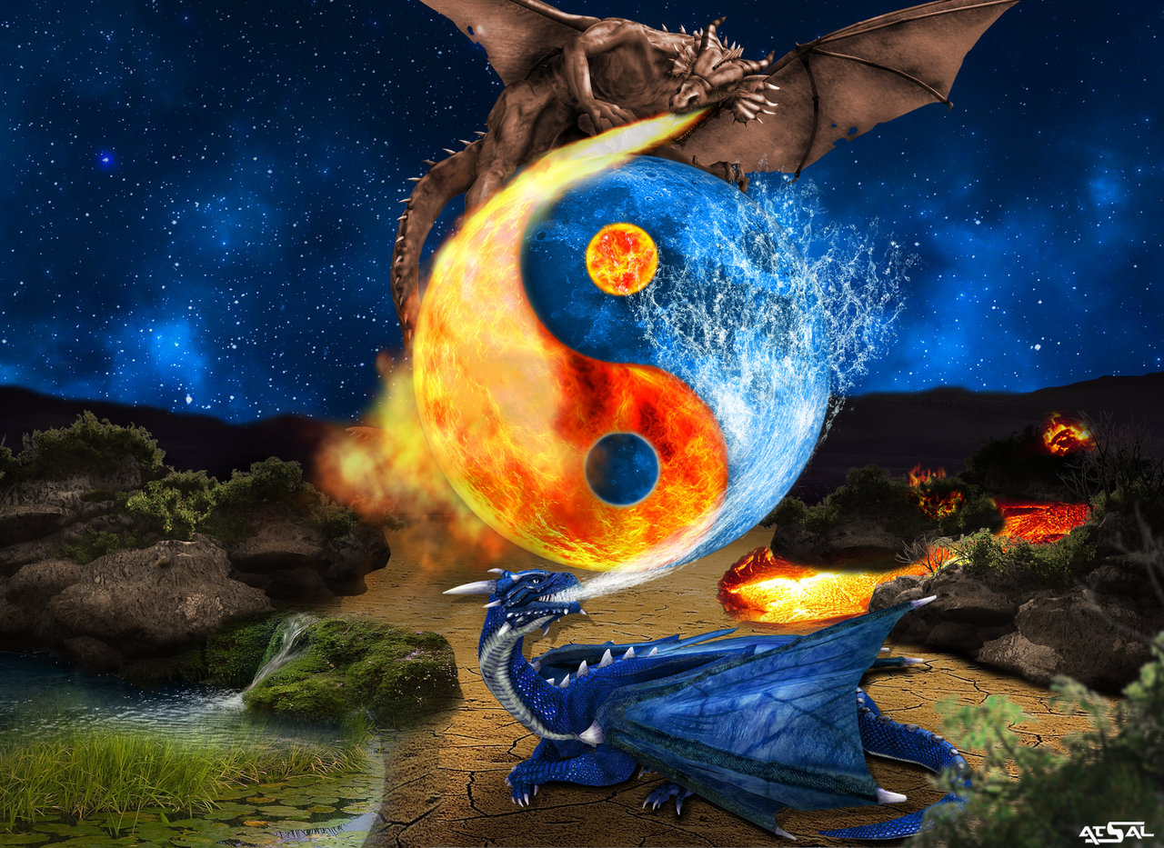 Ying Yang Fire Water Dragons By Atsal78