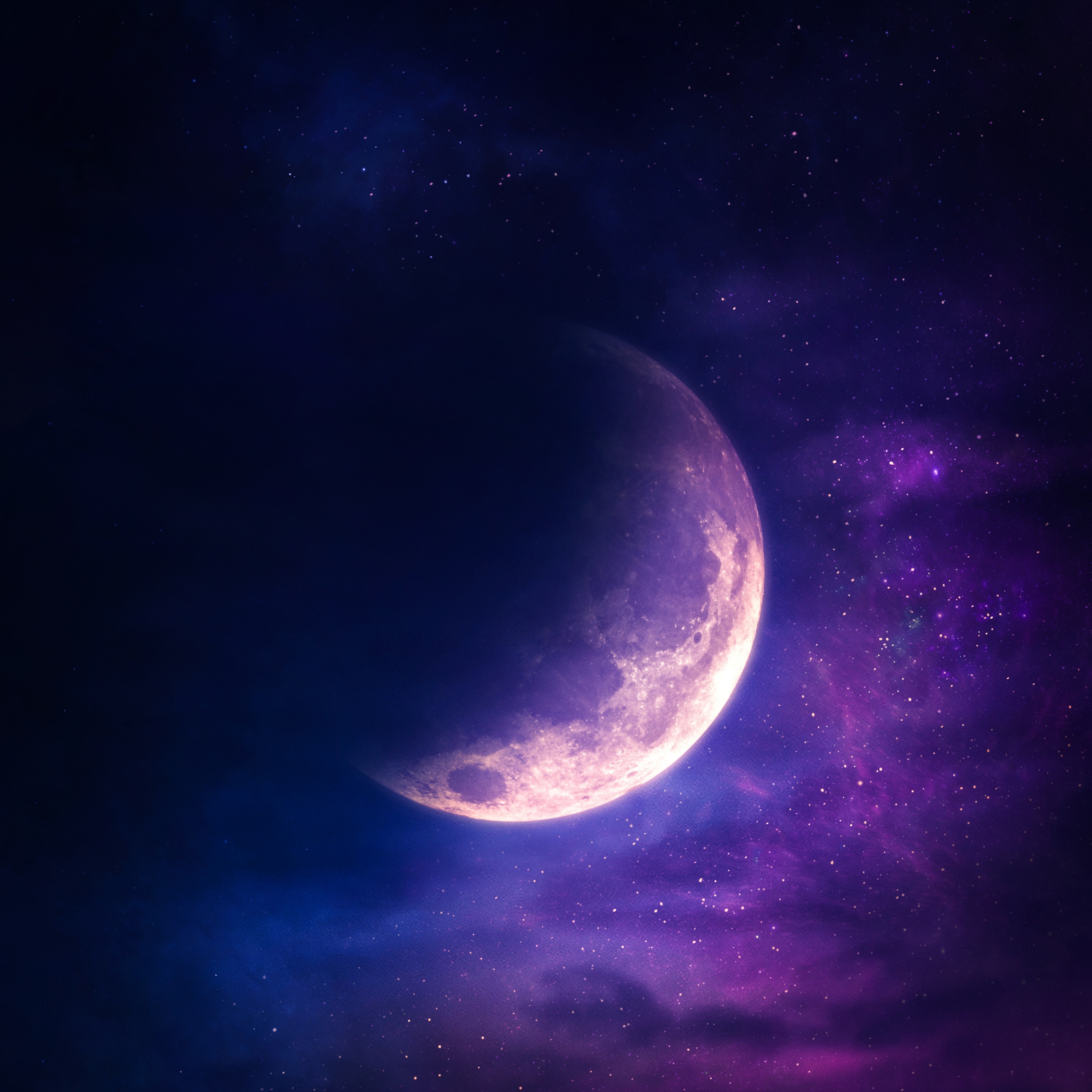 Aesthetic Wallpaper 4k Moon Stars Purple Sky Surreal