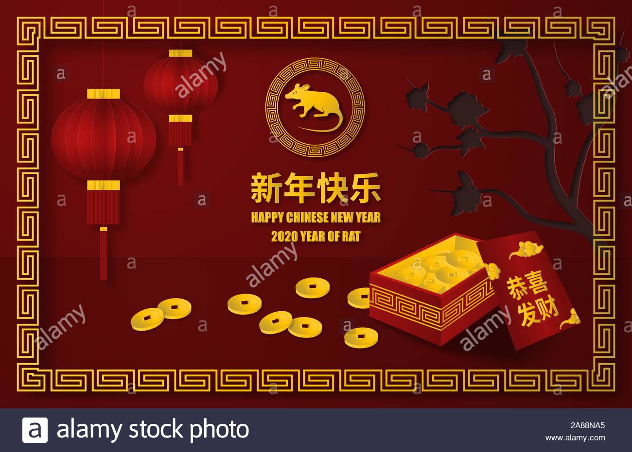 Happy Chinese New Year Background In Paper Cut Style Of
