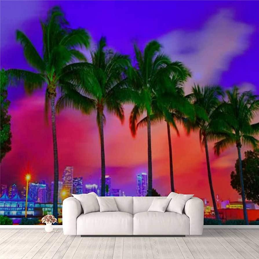3d Wallpaper Miami Skyline Sunset With Palm Trees Florida Self