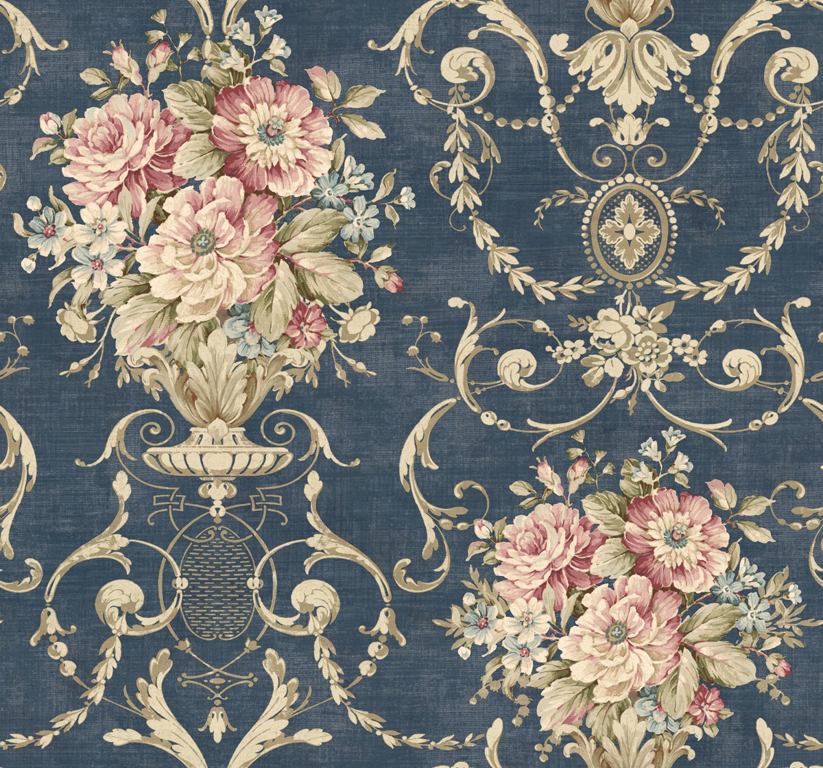 Navy Floral Wallpaper