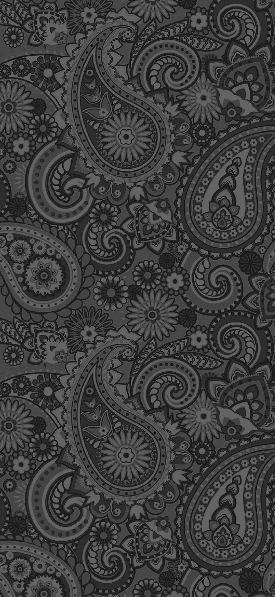 A grayscale paisley pattern wallpaper for iPhone 14 Pro Max