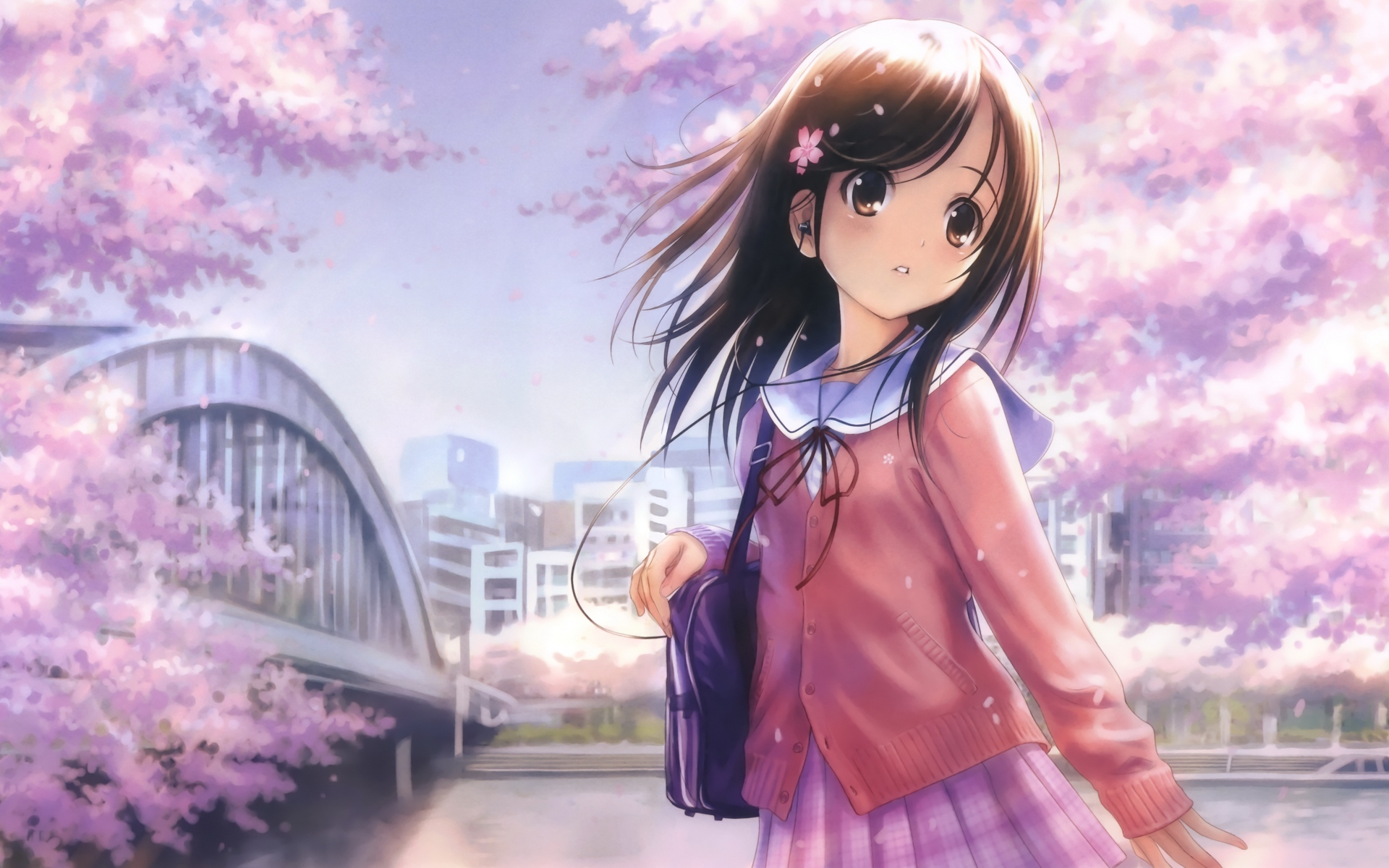 Cute Anime Girl & Butterflies Purple Wallpaper - Cute Girl Wallpaper