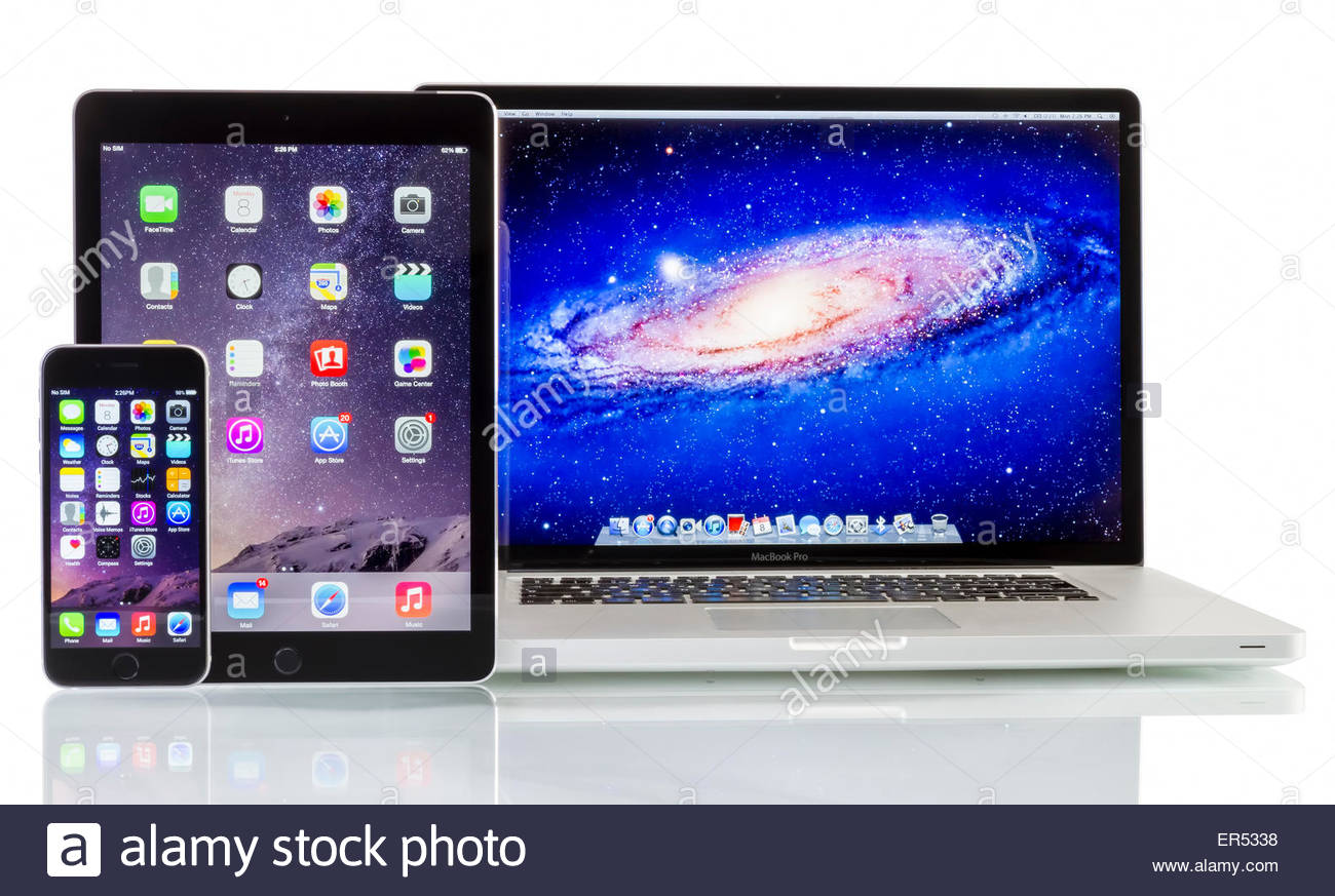 Apple Macbook Pro iPad Air And iPhone On White Background