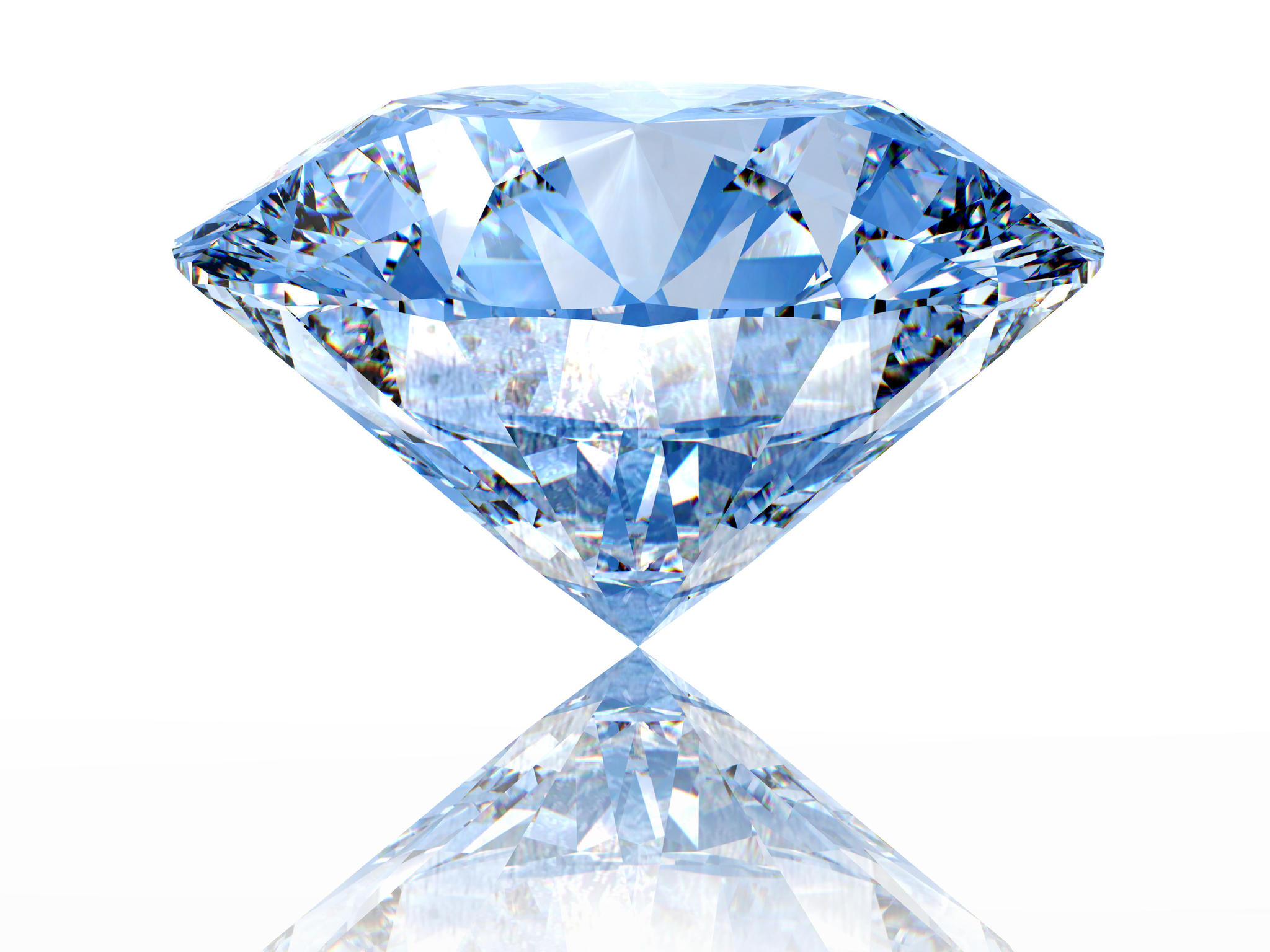 Blue Diamond On White Background With Reflection