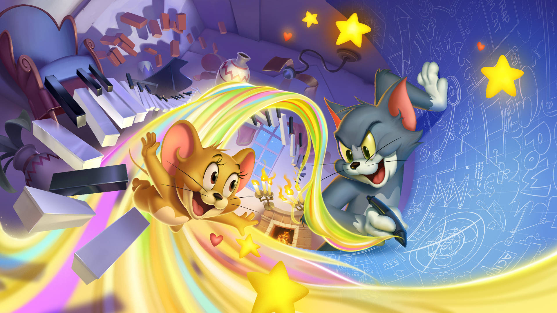 Colorful And 3d Tom Jerry Aesthetic Wallpaper