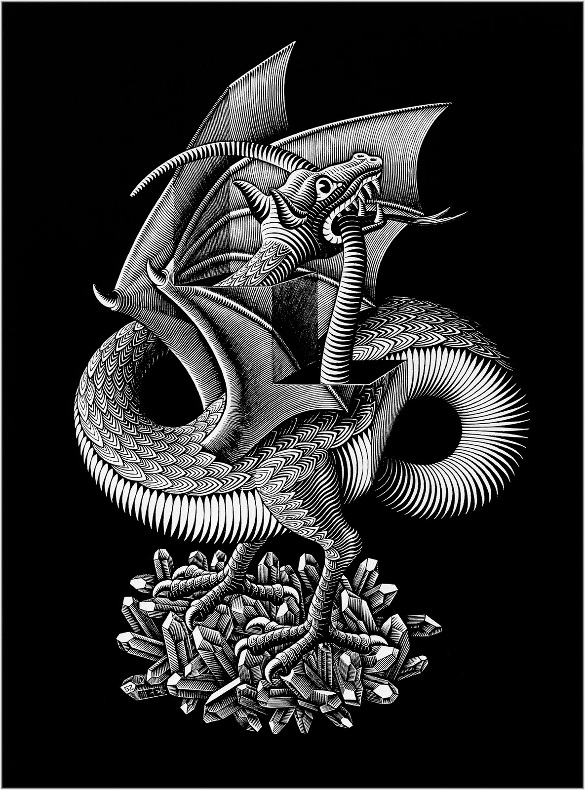C1aiy S1600 Classic Fantasy Wallpaper M C Escher Dragon Jpg