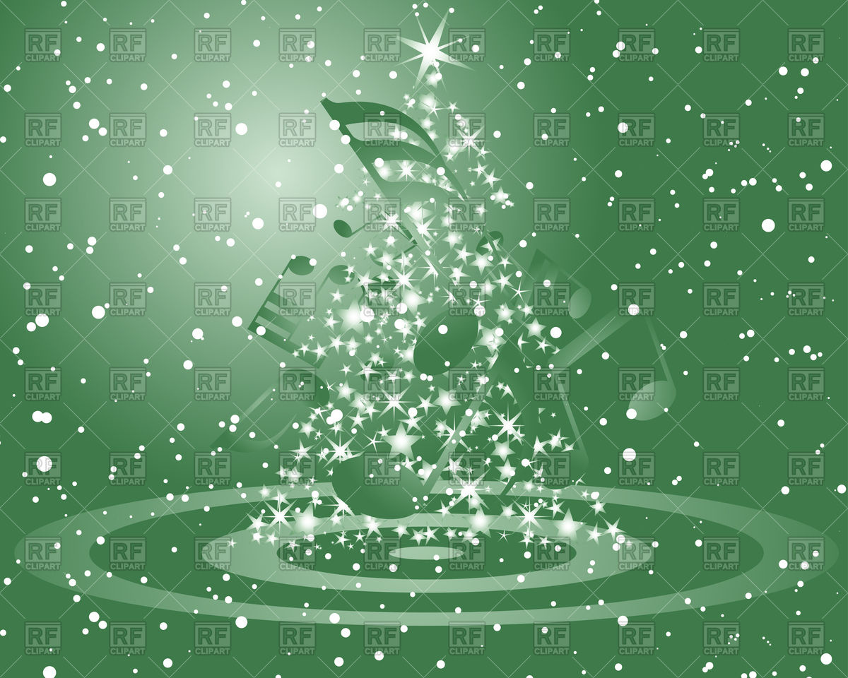 Green Christmas Background With Musical Notes And Fir Tree Vector
