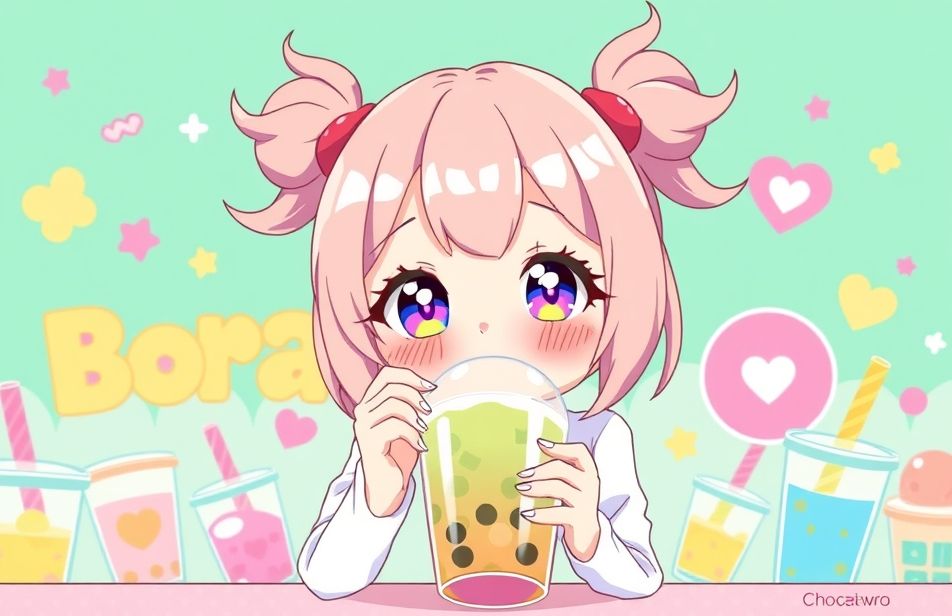 Cute Anime Girl Drinking Boba Wallpaper