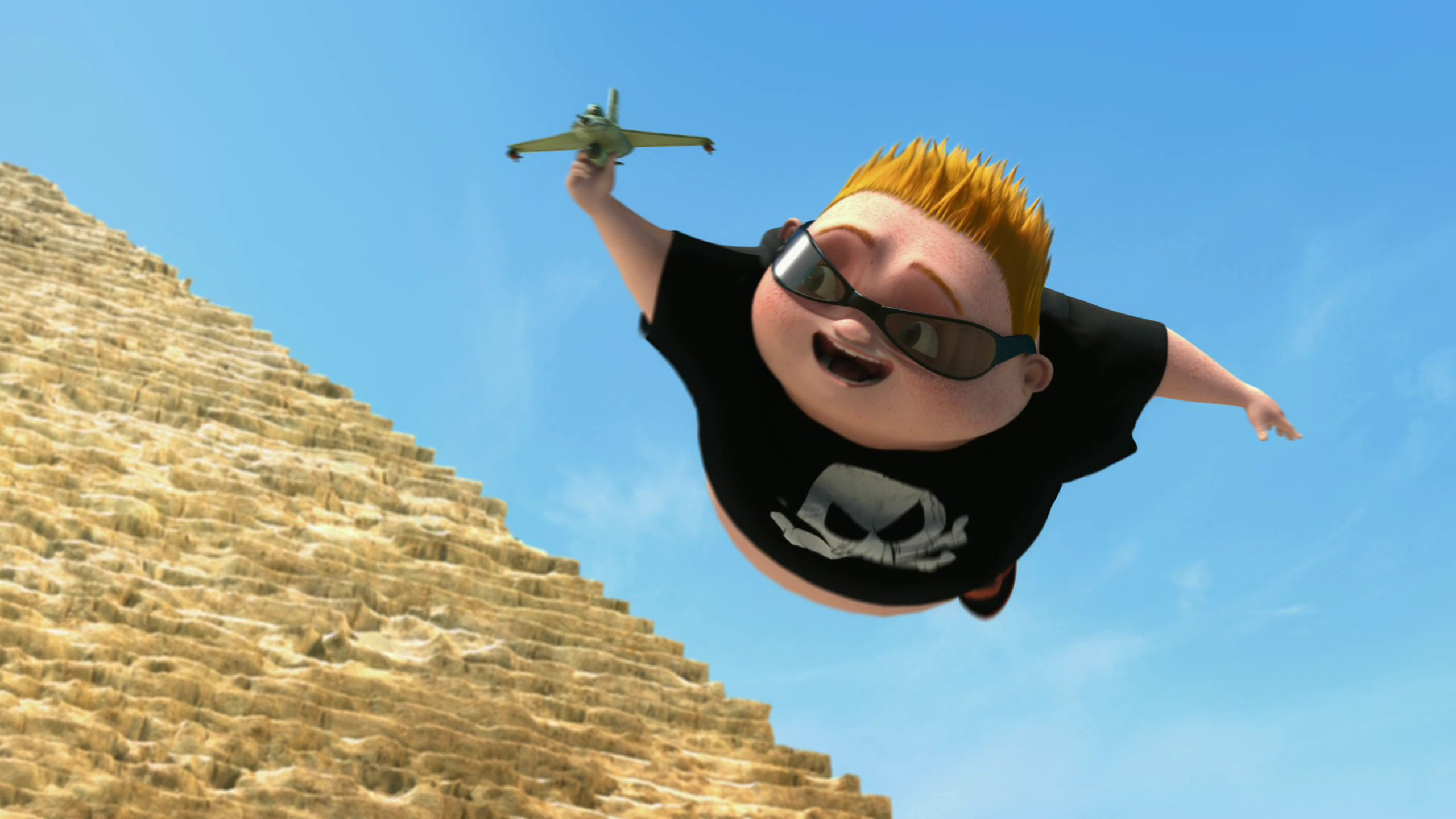 Vector's son flying in front of the Great Pyramid in Despicable Me 2