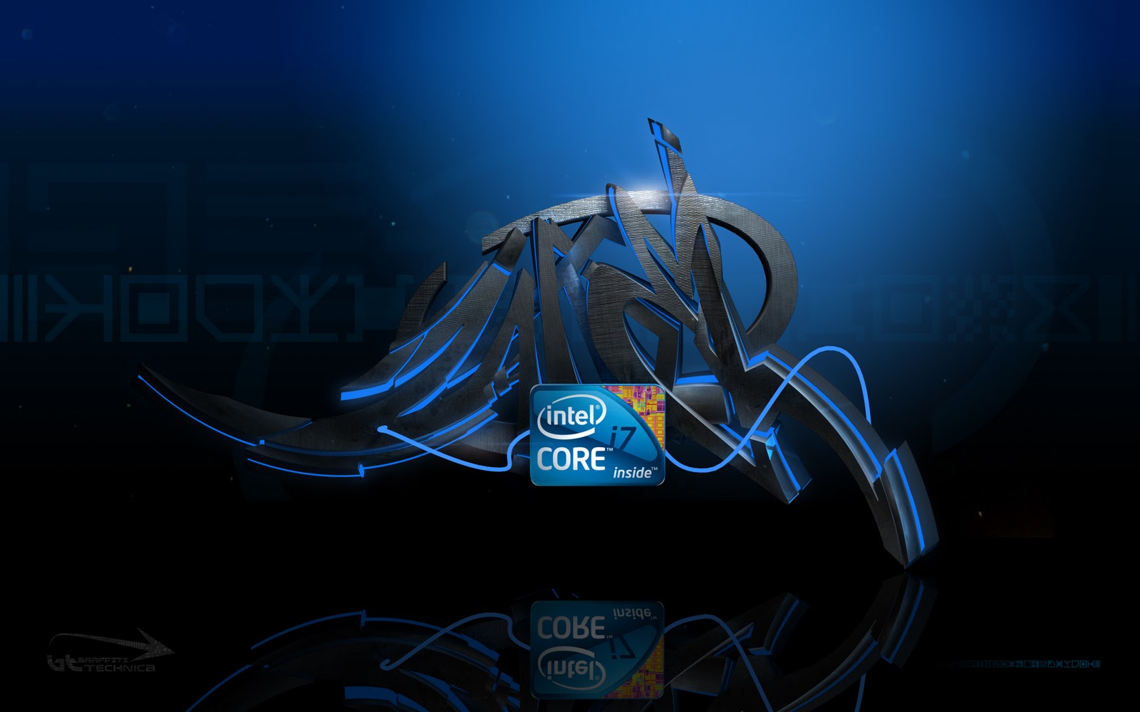 Computer Intel core wallpaper blauw met zwart