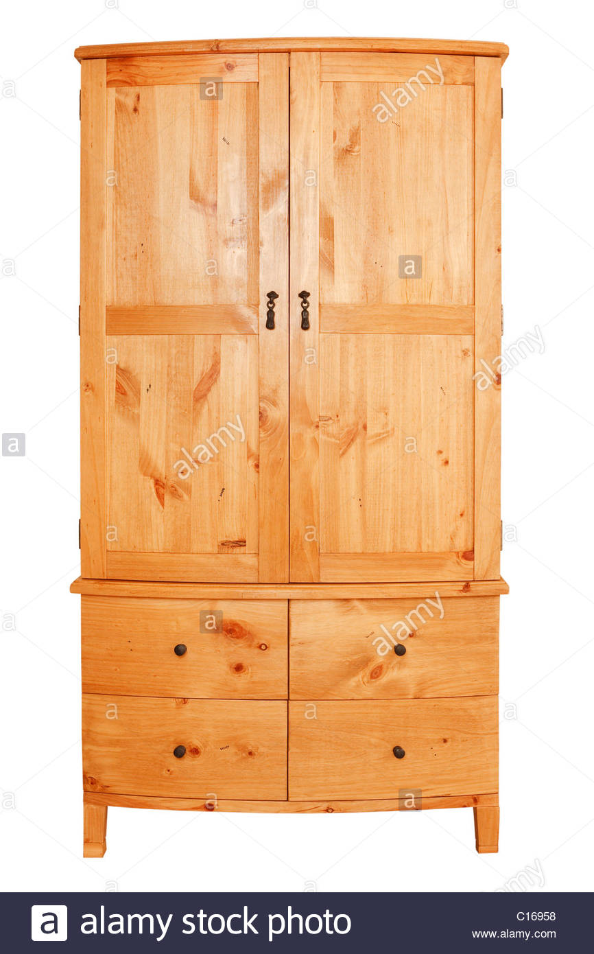 Modern Pine Wardrobe Isolated Against A White Background With