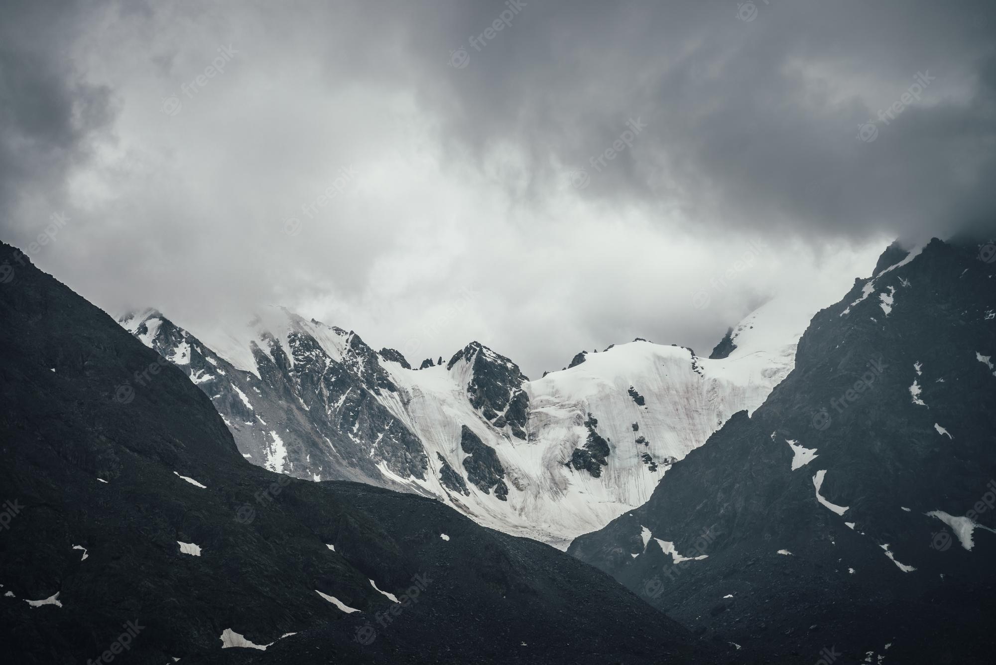 Premium Photo Dark Atmospheric Mountain Landscape With Glacier