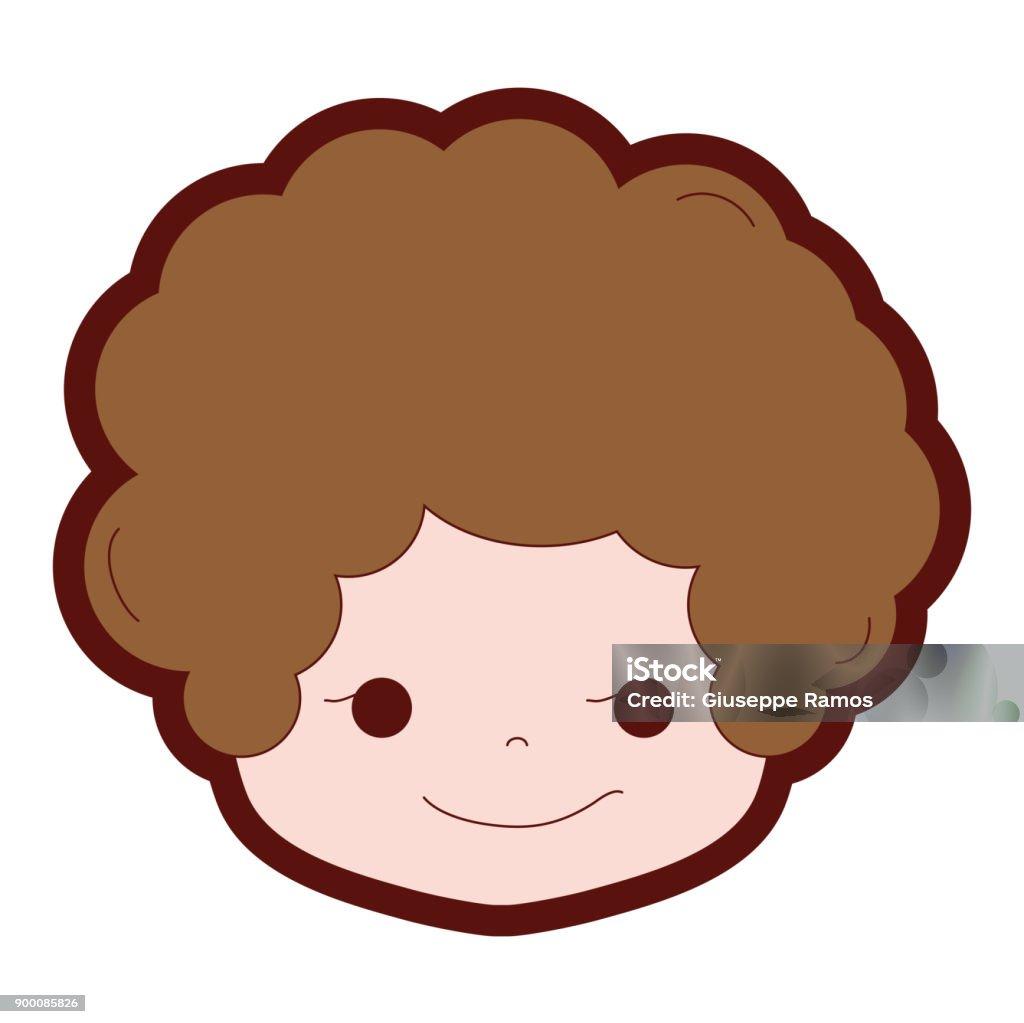 Line Color Boy Head With Curly Hair And Rogue Face Stock