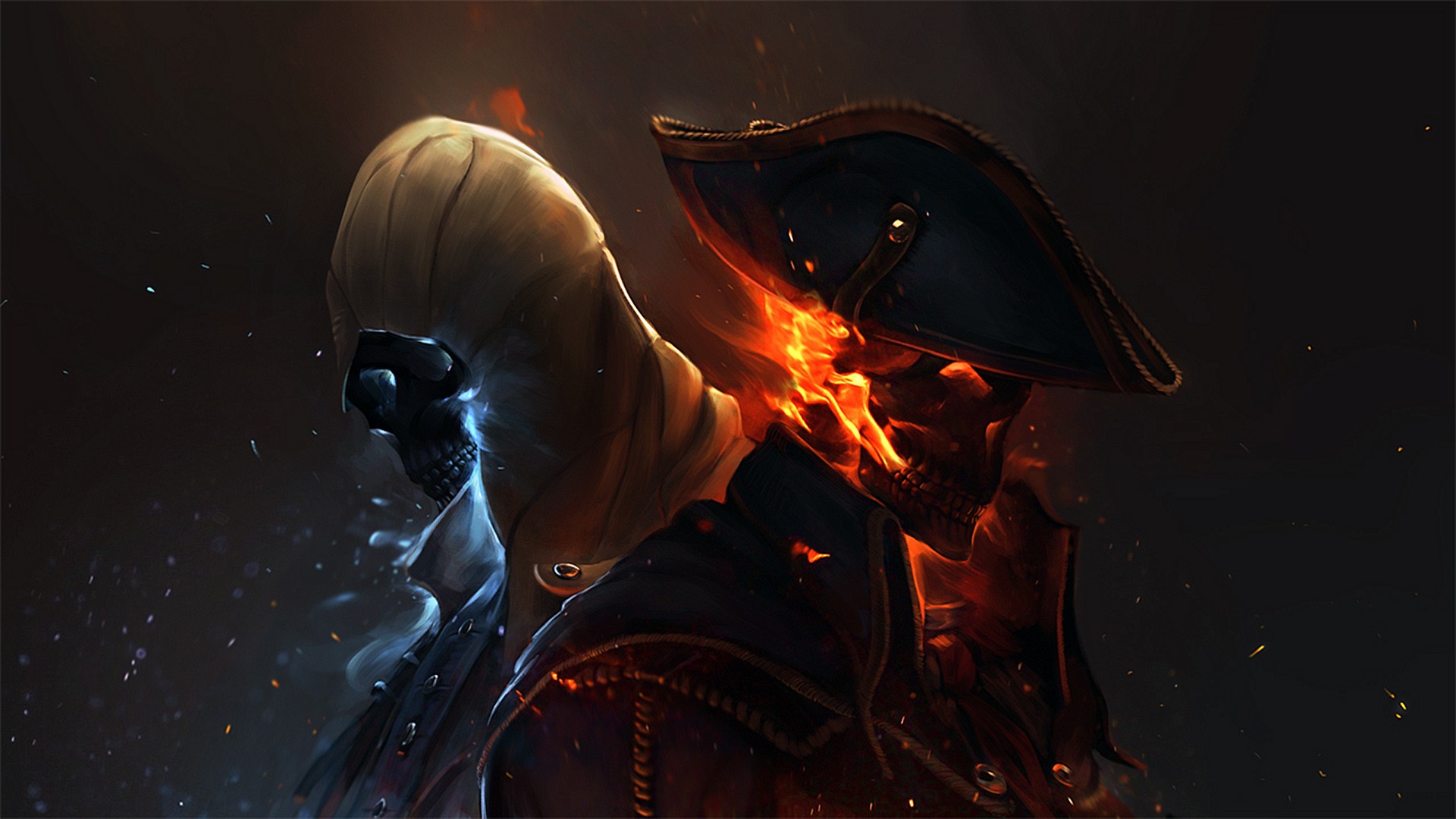  Pirate Skull Fire Drawing dark flames warrior wallpaper background