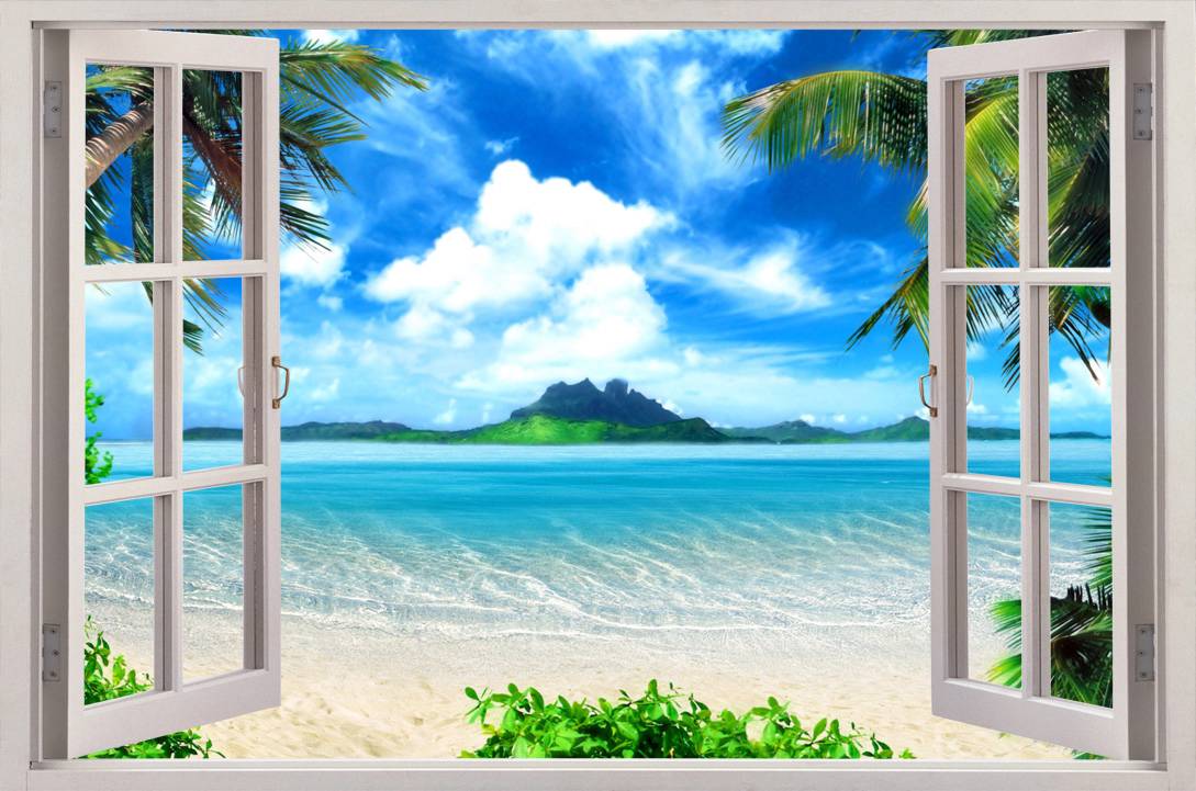  Beach View 3D Window Decal WALL STICKER Home Decor Art Wallpaper Mural