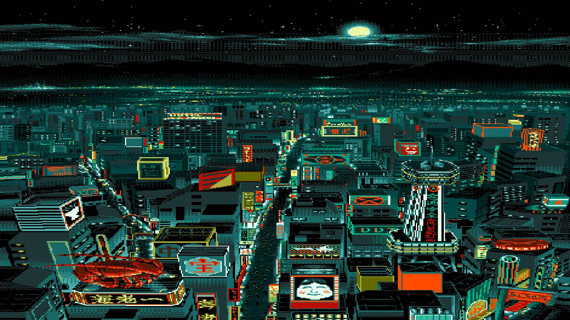 City Aerial In An Aesthetic Pixel Art Wallpaper