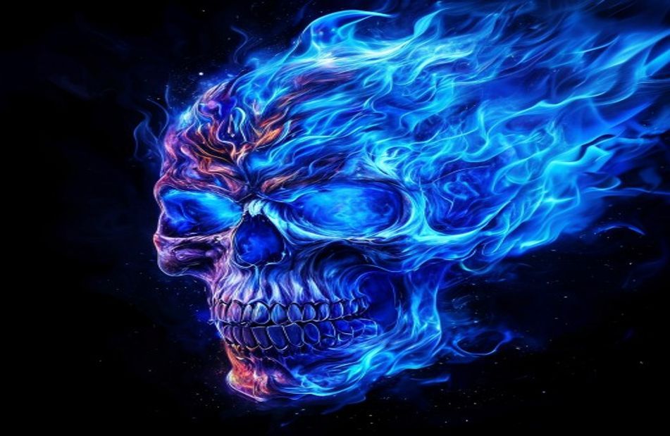 Blue Fire Skull Wallpaper