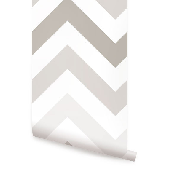 Chevron Warm Grey Peel Stick Fabric Wallpaper Repositionable