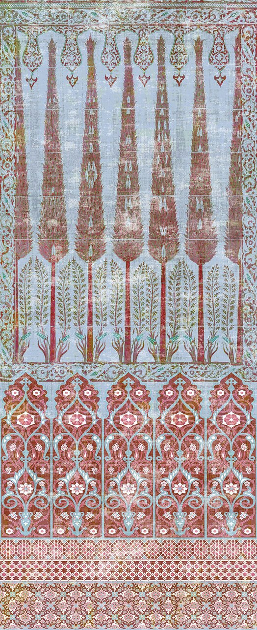 Topkapi Garden Red Turquoise Wallpaper Yard Panel The