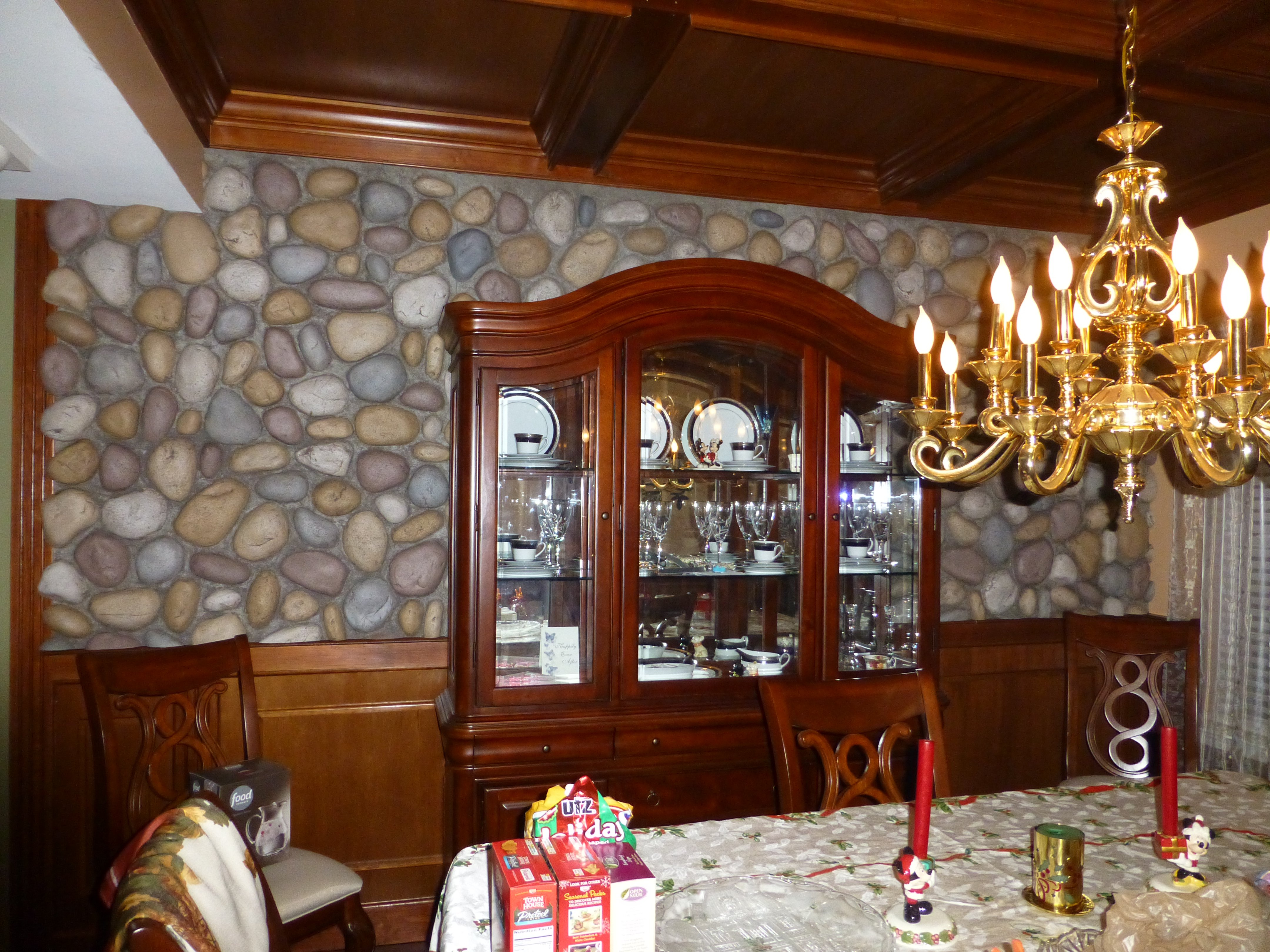 Finished Dining Room Makeover Using River Rock Panels To Create An Eye