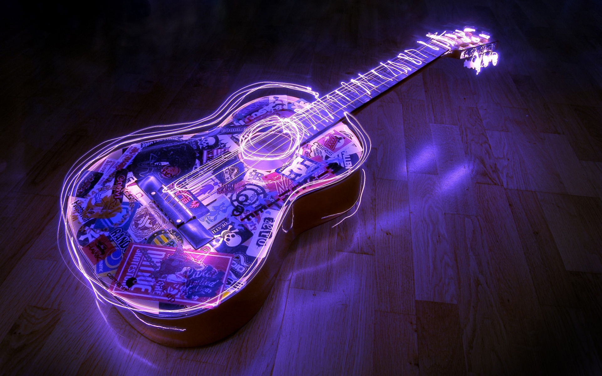 Guitarra Con Bordes Neon HD Imagenes Wallpaper Gratis