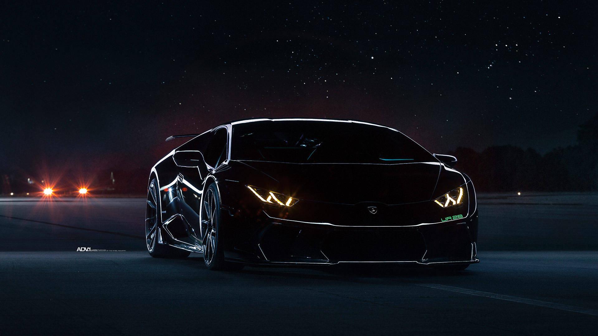 Nighttime Black Lamborghini Wallpaper