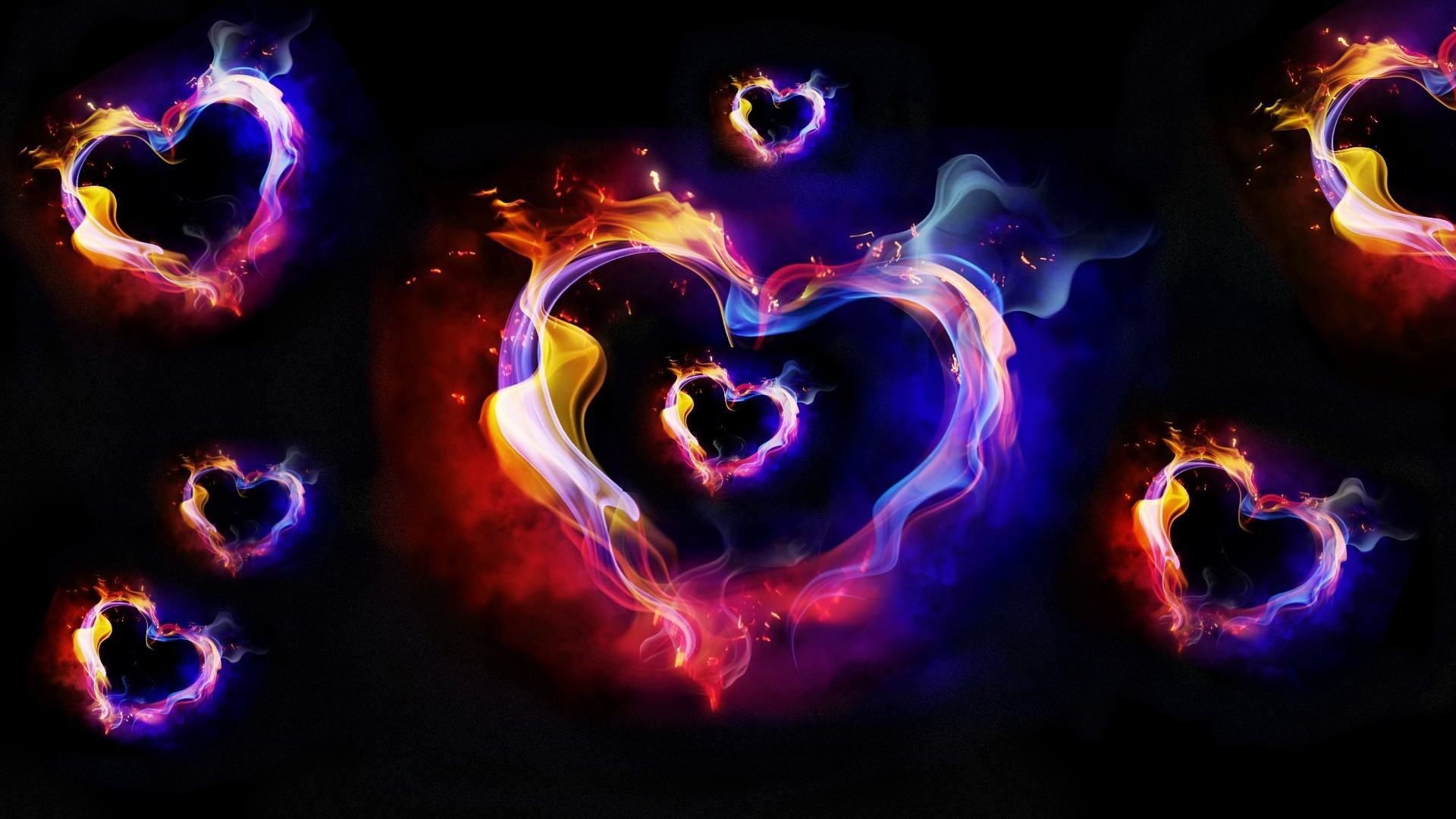 Fiery Colorful Hearts Wallpaper