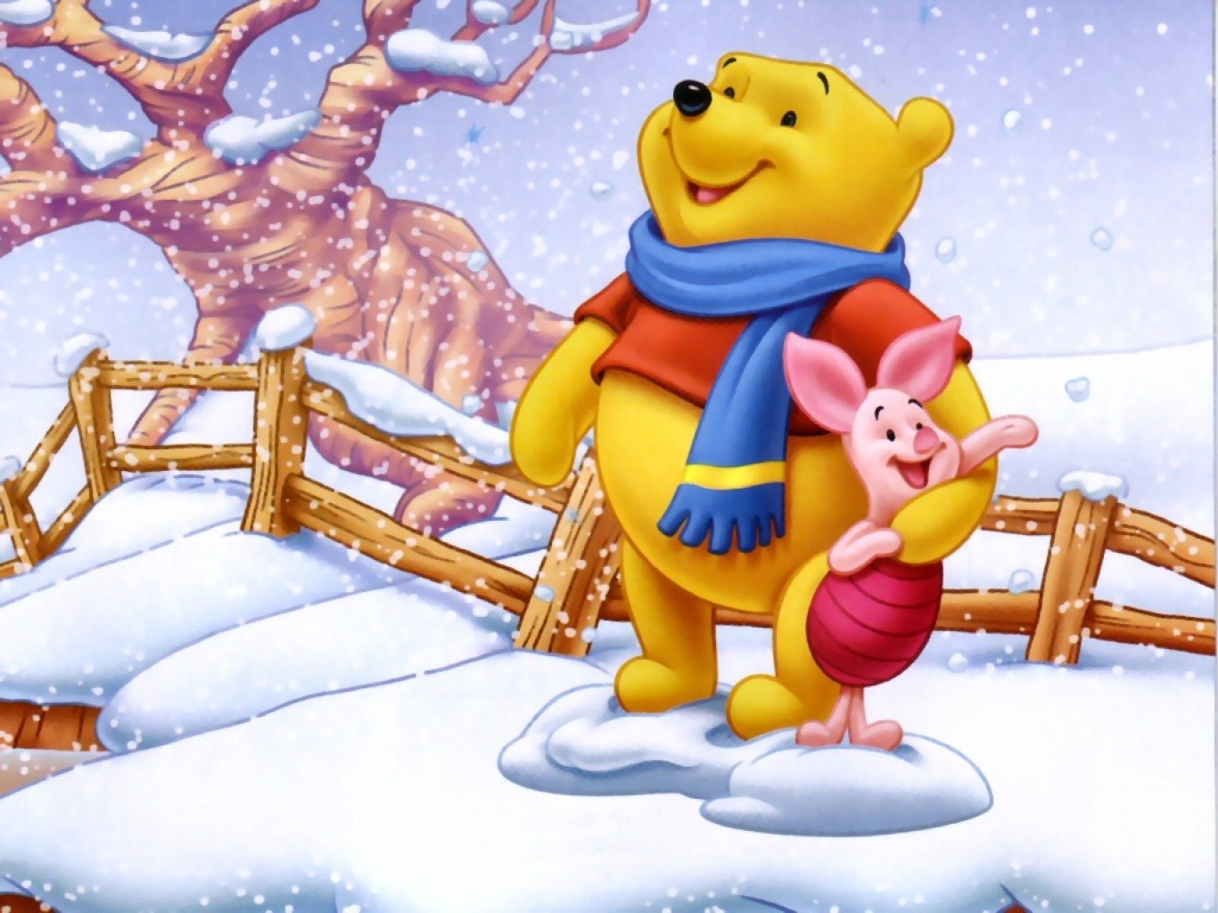 Wallpaper Winnie The Pooh In Snow With His Friend