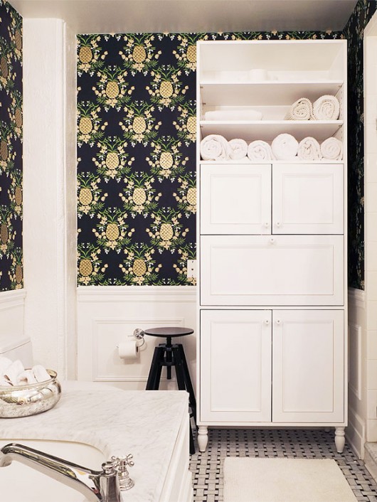 Bathroom Reno By Manhattan Nest Rifle Paper Co Pineapple Wallpaper