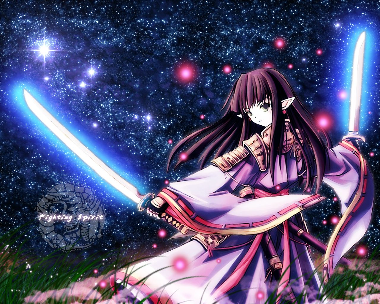 Fighting Spirit Anime Girl Black Blade Cute Dark Female