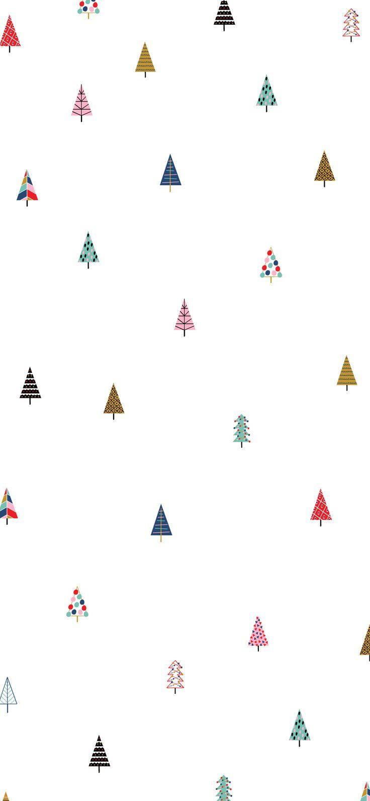 Download Cute Christmas Iphone Colored Trees Wallpaper