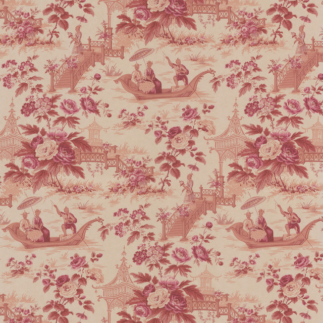 Red Chinoiserie Toile Wallpaper Contemporary By