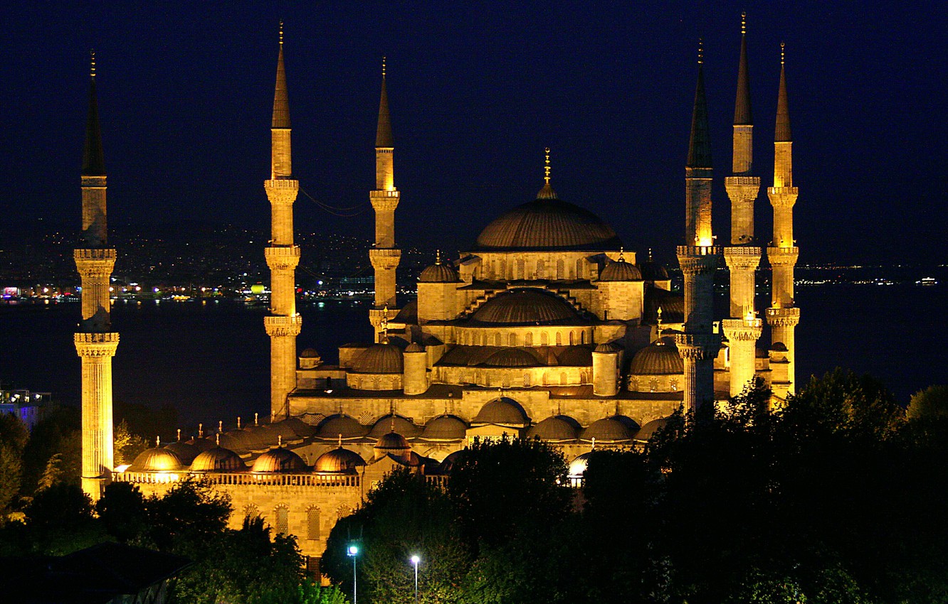 Wallpaper Night Mosque Istanbul Turkey