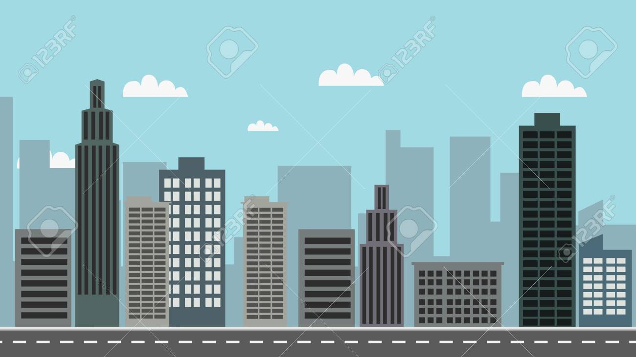Cityscape With Sky Background Vector Illustration Town Design