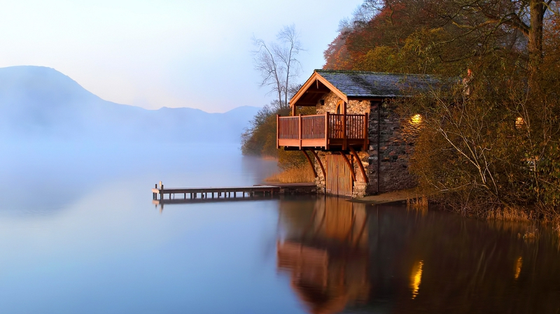 Boathouse Serene And Peaceful Nature Lakes HD Desktop Wallpaper